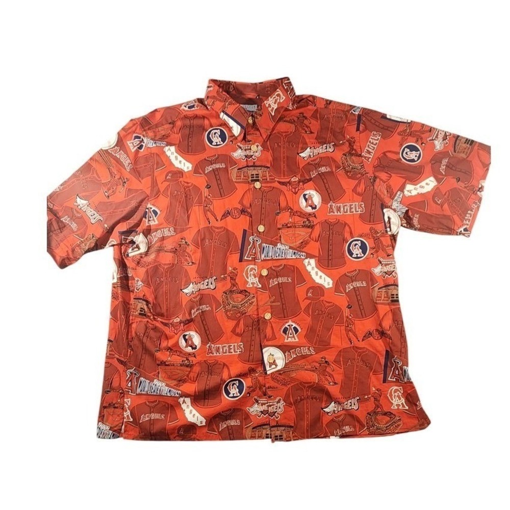Vintage Anaheim Angels Shirt Mens 2XL Red MLB Baseball Hawaiian Reyn Spooner‎